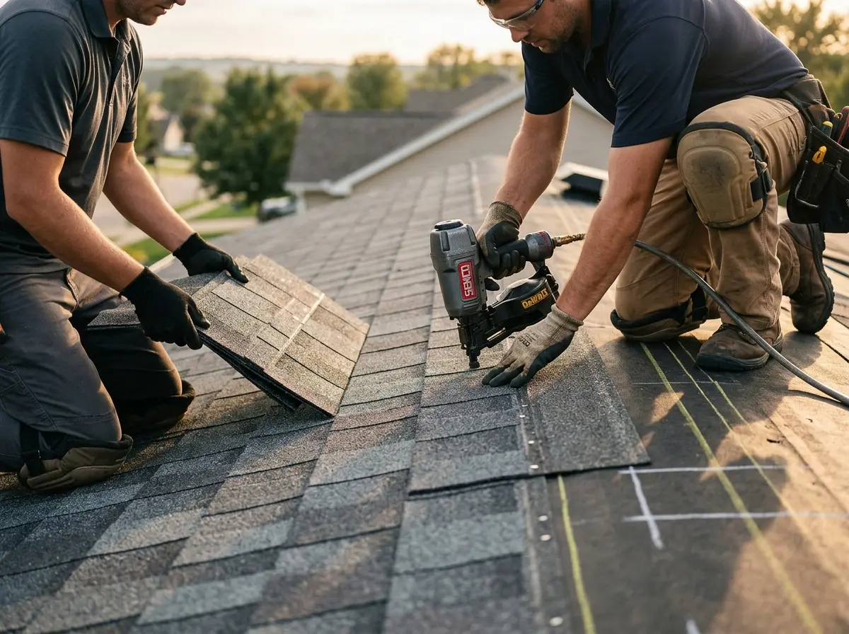 Professional roofer working on a residential roof in Gibsonton